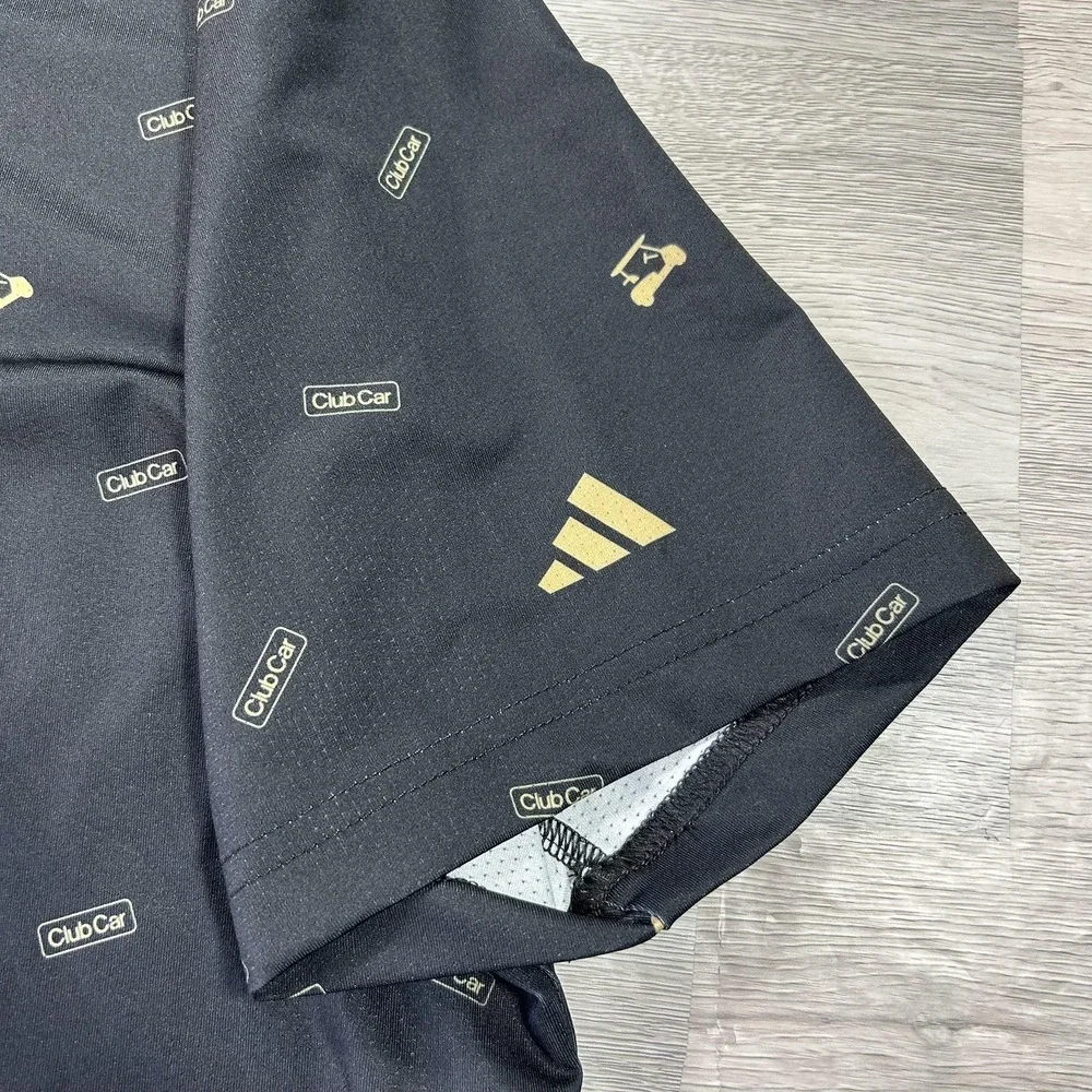 NEW Adidas Polo Shirt Mens XL Black Club Car Golf AOP Print Performance Stretch